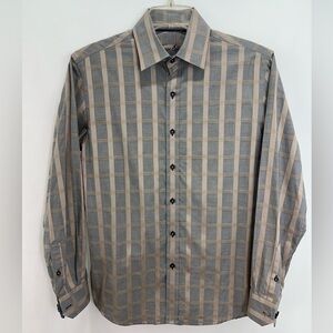 Tasso Elba Gray Tan Striped Dress Shirt Size Small